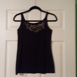 Black tank top with leopard floral accent.